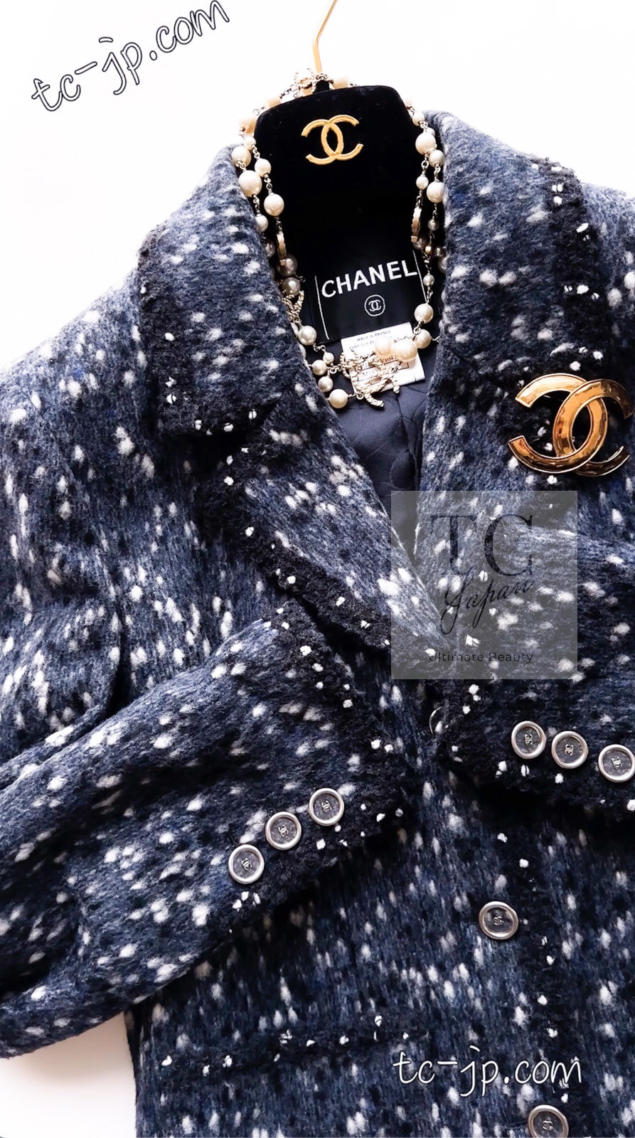 CHANEL 01A Navy Dark Gray Wool Tweed Jacket 38 40 42 シャネル ネイビー ダーグレー ポップコーン ウール ジャケット 即発