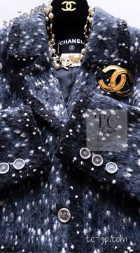 CHANEL 01A Navy Dark Gray Wool Tweed Jacket 38 40 42 シャネル ネイビー ダーグレー ポップコーン ウール ジャケット 即発