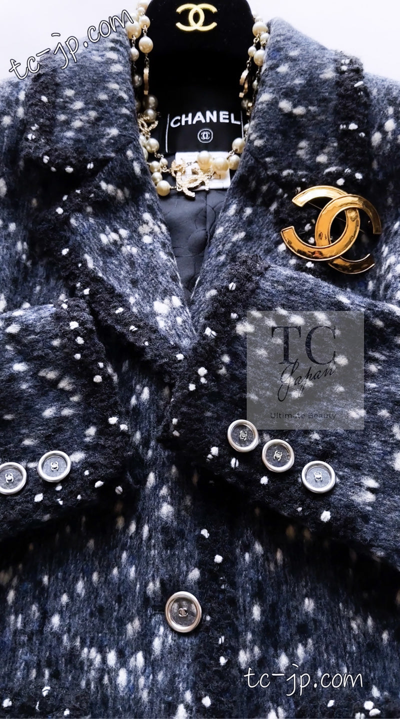 CHANEL 01A Navy Dark Gray Wool Tweed Jacket 38 40 42 シャネル ネイビー ダーグレー ポップコーン ウール ジャケット 即発