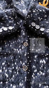 CHANEL 01A Navy Dark Gray Wool Tweed Jacket 38 40 42 シャネル ネイビー ダーグレー ポップコーン ウール ジャケット 即発