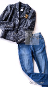 CHANEL 01A Navy Dark Gray Wool Tweed Jacket 38 40 42 シャネル ネイビー ダーグレー ポップコーン ウール ジャケット 即発