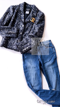 CHANEL 01A Navy Dark Gray Wool Tweed Jacket 38 40 42 シャネル ネイビー ダーグレー ポップコーン ウール ジャケット 即発