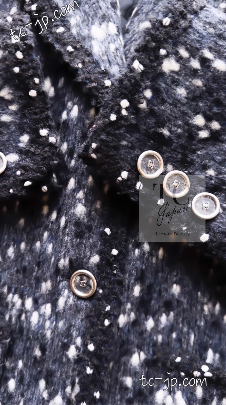 CHANEL 01A Navy Dark Gray Wool Tweed Jacket 38 40 42 シャネル ネイビー ダーグレー ポップコーン ウール ジャケット 即発
