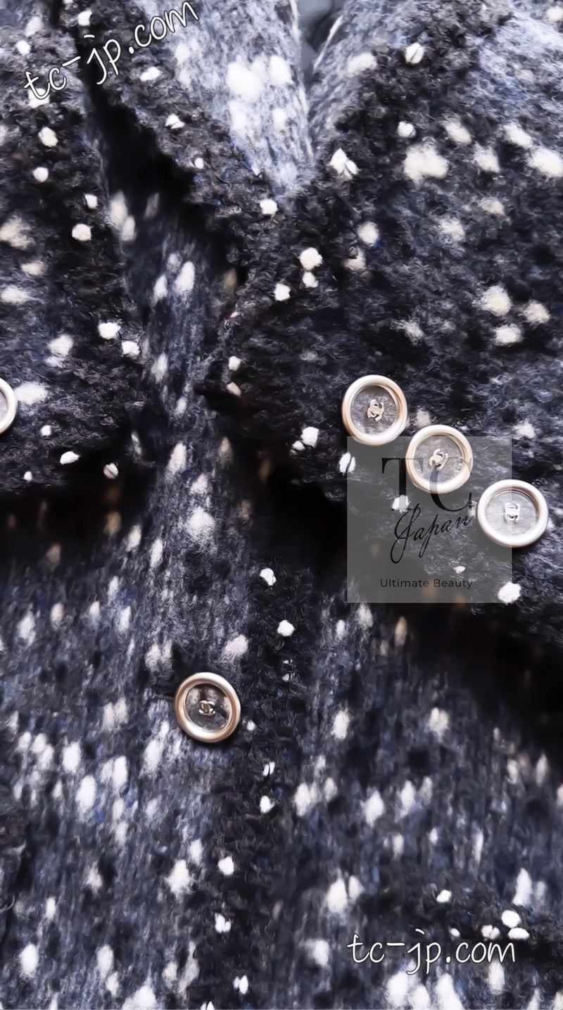 CHANEL 01A Navy Dark Gray Wool Tweed Jacket 38 40 42 シャネル ネイビー ダーグレー ポップコーン ウール ジャケット 即発