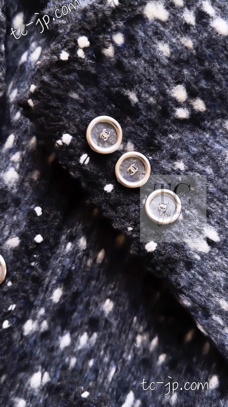 CHANEL 01A Navy Dark Gray Wool Tweed Jacket 38 40 42 シャネル ネイビー ダーグレー ポップコーン ウール ジャケット 即発