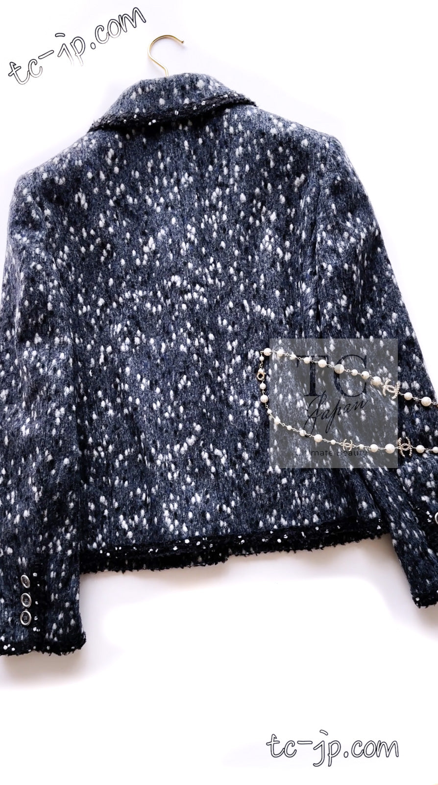 CHANEL 01A Navy Dark Gray Wool Tweed Jacket 38 40 42 シャネル ネイビー ダーグレー ポップコーン ウール ジャケット 即発
