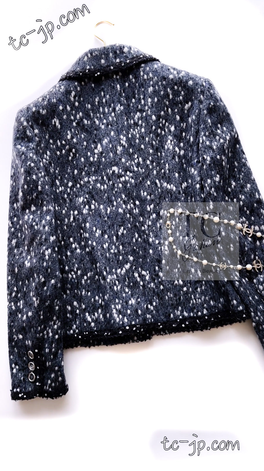 CHANEL 01A Navy Dark Gray Wool Tweed Jacket 38 40 42 シャネル ネイビー ダーグレー ポップコーン ウール ジャケット 即発