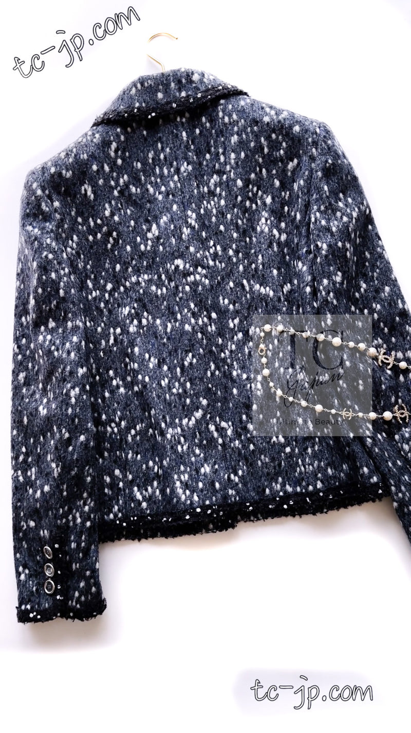 CHANEL 01A Navy Dark Gray Wool Tweed Jacket 38 40 42 シャネル ネイビー ダーグレー ポップコーン ウール ジャケット 即発