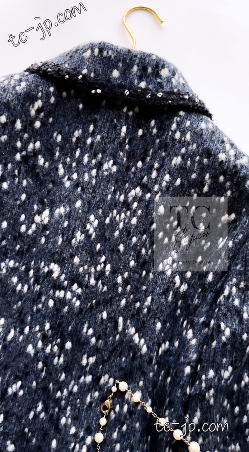 CHANEL 01A Navy Dark Gray Wool Tweed Jacket 38 40 42 シャネル ネイビー ダーグレー ポップコーン ウール ジャケット 即発