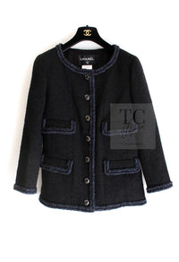 CHANEL 13A Little Black Jacket Navy Braid Trim Wool Silk Tweed 36 38 40 シャネル リトル ブラック ジャケット ネイビー ブレイド トリム ウール シルク ツイード 女優 チェ・ジュウ 即発