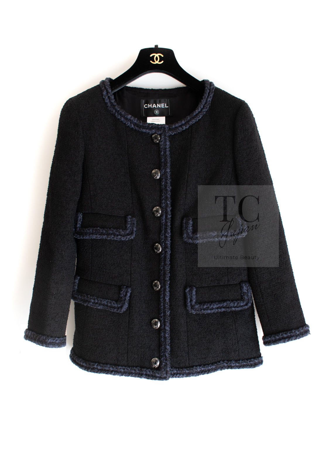 CHANEL 13A Little Black Jacket Navy Braid Trim Wool Silk Tweed 36 38 40 シャネル リトル ブラック ジャケット ネイビー ブレイド トリム ウール シルク ツイード 女優 チェ・ジュウ 即発