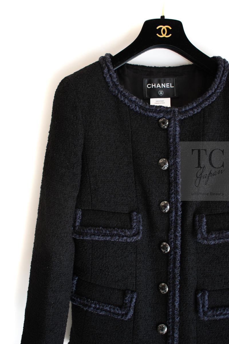 CHANEL 13A Little Black Jacket Navy Braid Trim Wool Silk Tweed 36 38 40 シャネル リトル ブラック ジャケット ネイビー ブレイド トリム ウール シルク ツイード 女優 チェ・ジュウ 即発