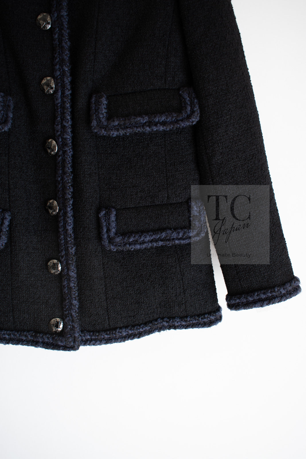 CHANEL 13A Little Black Jacket Navy Braid Trim Wool Silk Tweed 36 38 40 シャネル リトル ブラック ジャケット ネイビー ブレイド トリム ウール シルク ツイード 女優 チェ・ジュウ 即発