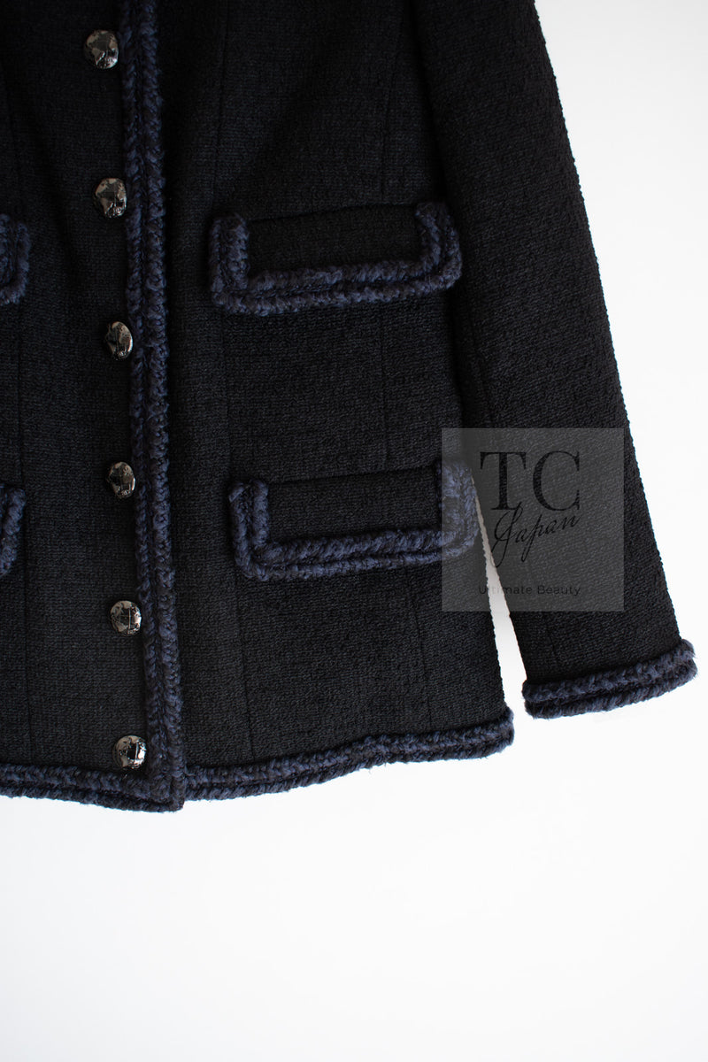 CHANEL 13A Little Black Jacket Navy Braid Trim Wool Silk Tweed 36 38 40 シャネル リトル ブラック ジャケット ネイビー ブレイド トリム ウール シルク ツイード 女優 チェ・ジュウ 即発