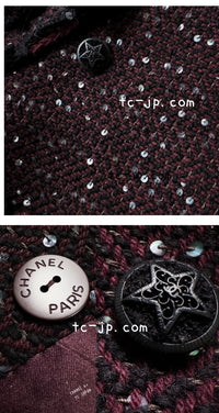 CHANEL 07PF Plum Burgundy Sequin Tweed Jacket Coat Skirt Suit 38 40 7