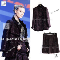 CHANEL 07PF Plum Burgundy Sequin Tweed Jacket Coat Skirt Suit 38 40 1