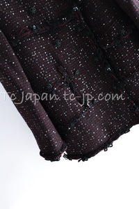 CHANEL 07PF Plum Burgundy Sequin Tweed Jacket Coat Skirt Suit 38 40 | TW