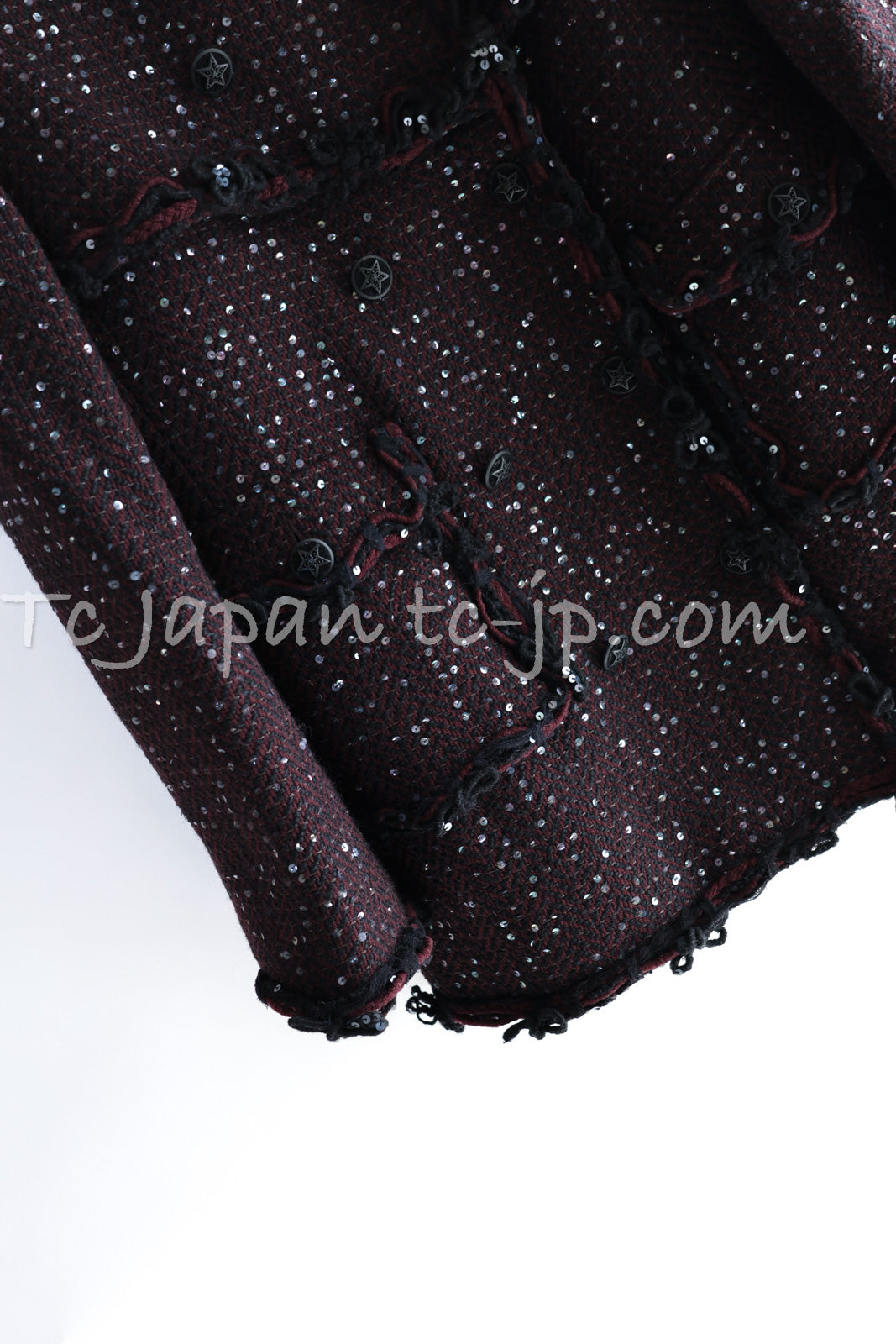 CHANEL 07PF Plum Burgundy Sequin Tweed Jacket Coat Skirt Suit 38 40 | TW