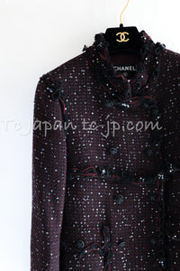 CHANEL 07PF Plum Burgundy Sequin Tweed Jacket Coat Skirt Suit 38 40 | TW