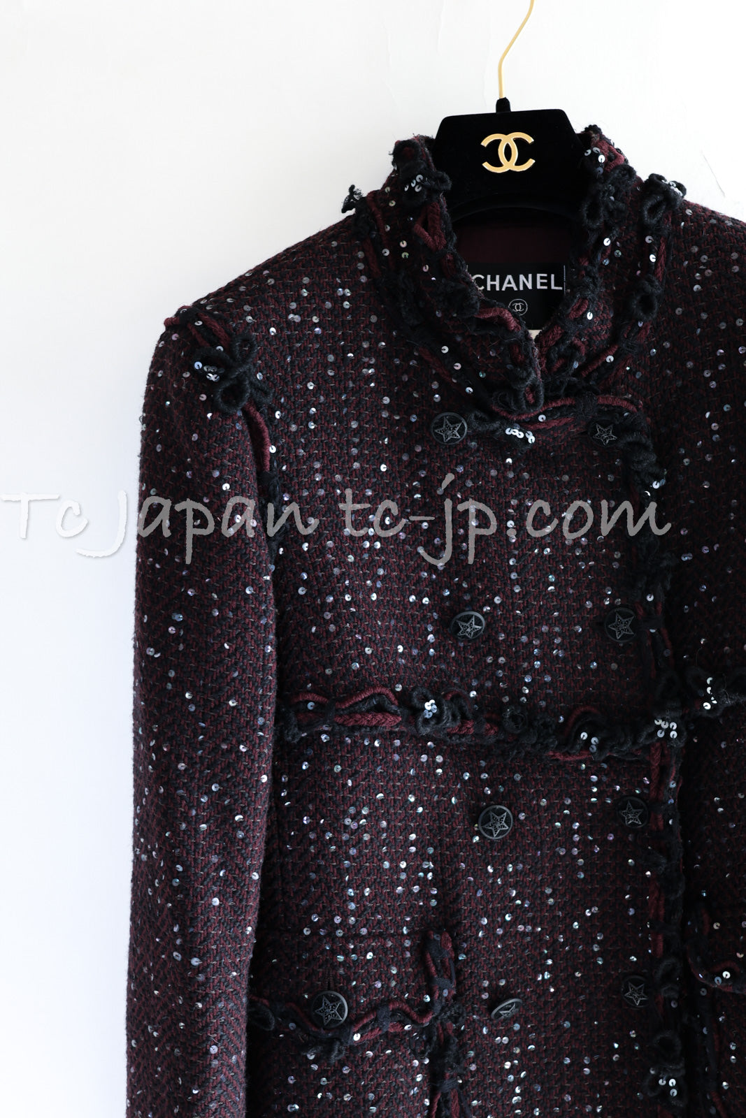 CHANEL 07PF Plum Burgundy Sequin Tweed Jacket Coat Skirt Suit 38 40 | TW