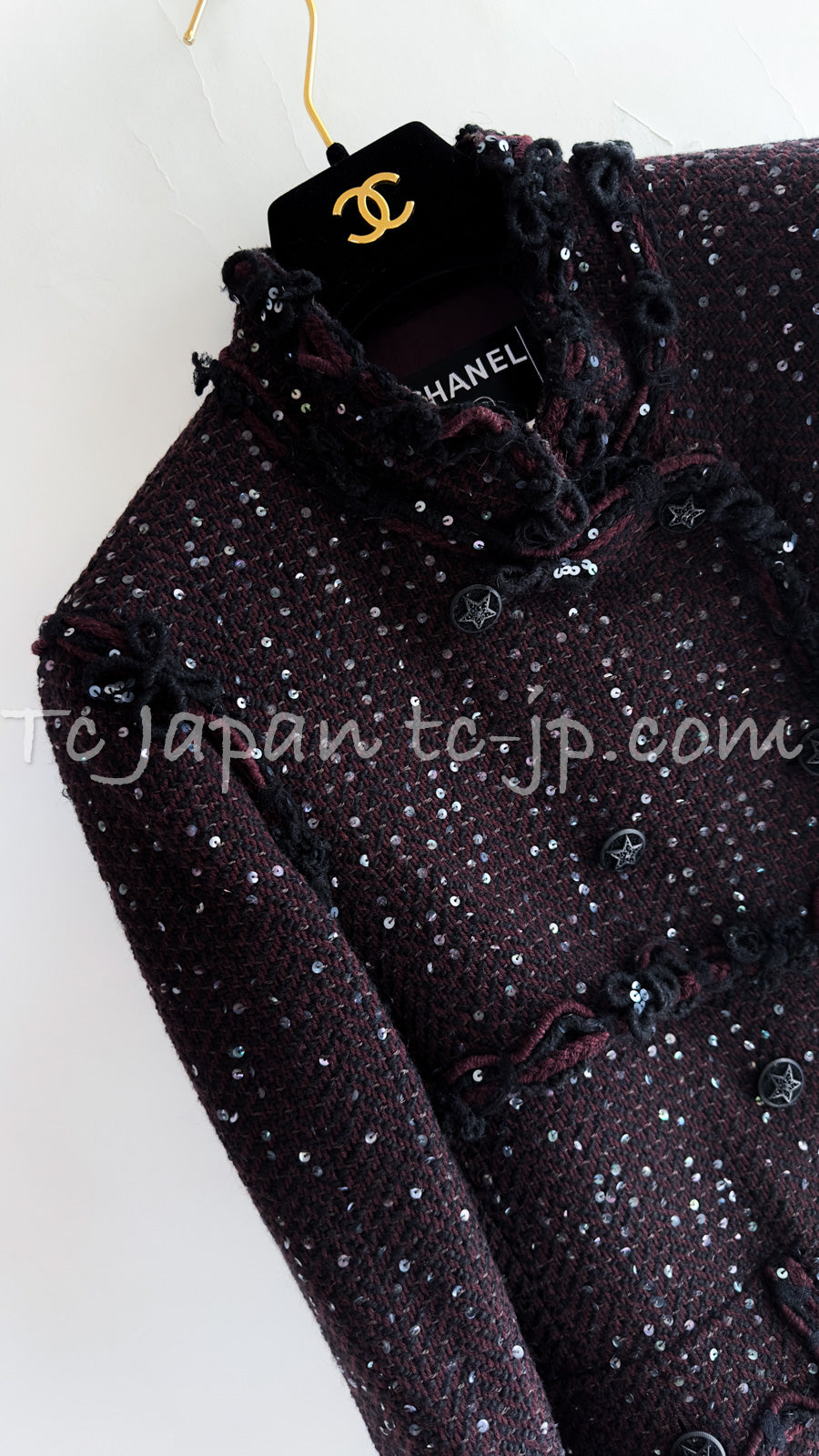 CHANEL 07PF Plum Burgundy Sequin Tweed Jacket Coat Skirt Suit 38 40 | TW