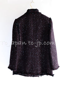 CHANEL 07PF Plum Burgundy Sequin Tweed Jacket Coat Skirt Suit 38 40 | TW