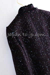 CHANEL 07PF Plum Burgundy Sequin Tweed Jacket Coat Skirt Suit 38 40 6