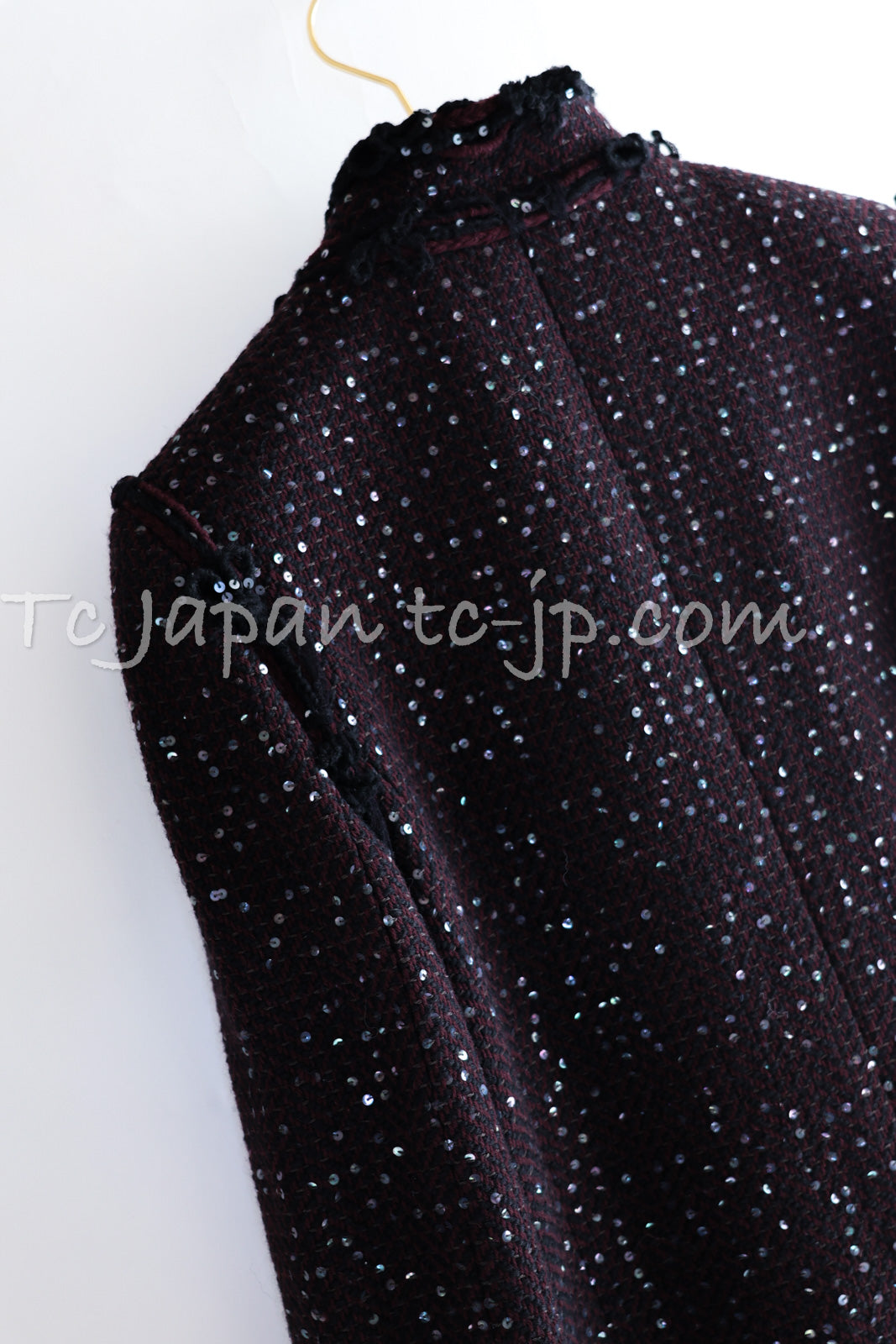 CHANEL 07PF Plum Burgundy Sequin Tweed Jacket Coat Skirt Suit 38 40 6