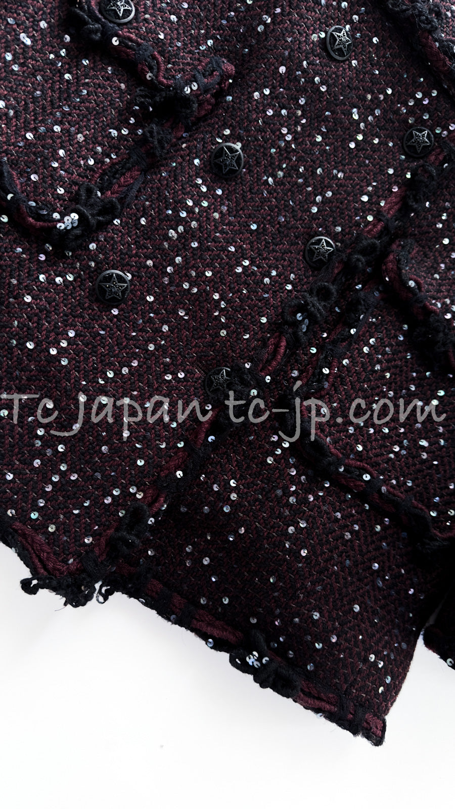 CHANEL 07PF Plum Burgundy Sequin Tweed Jacket Coat Skirt Suit 38 40 | TW