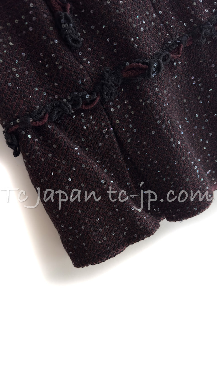 CHANEL 07PF Plum Burgundy Sequin Tweed Jacket Coat Skirt Suit 38 40 | TW