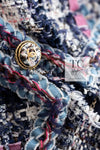 CHANEL 07S Blue Denim Pink Ribbon Mix Cotton Lesage Tweed Jacket 38 シャネル ブルー デニム ピンク リボン ミックス コットン ルサージュ ジャケット 即発