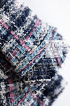 CHANEL 07S Blue Denim Pink Ribbon Mix Cotton Lesage Tweed Jacket 38 シャネル ブルー デニム ピンク リボン ミックス コットン ルサージュ ジャケット 即発