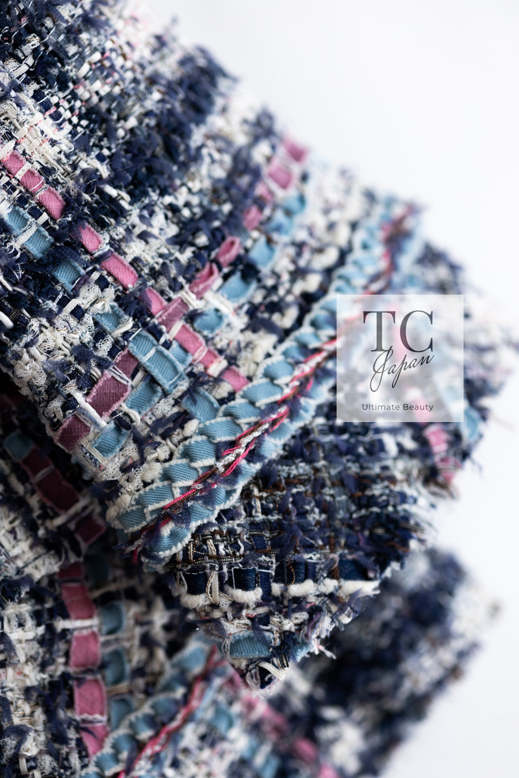 CHANEL 07S Blue Denim Pink Ribbon Mix Cotton Lesage Tweed Jacket 38 シャネル ブルー デニム ピンク リボン ミックス コットン ルサージュ ジャケット 即発