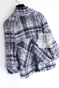 CHANEL 07S Blue Denim Pink Ribbon Mix Cotton Lesage Tweed Jacket 38 シャネル ブルー デニム ピンク リボン ミックス コットン ルサージュ ジャケット 即発