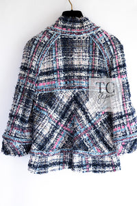 CHANEL 07S Blue Denim Pink Ribbon Mix Cotton Lesage Tweed Jacket 38 シャネル ブルー デニム ピンク リボン ミックス コットン ルサージュ ジャケット 即発