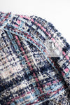 CHANEL 07S Blue Denim Pink Ribbon Mix Cotton Lesage Tweed Jacket 38 シャネル ブルー デニム ピンク リボン ミックス コットン ルサージュ ジャケット 即発