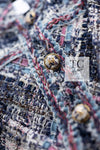CHANEL 07S Blue Denim Pink Ribbon Mix Cotton Lesage Tweed Jacket 38 シャネル ブルー デニム ピンク リボン ミックス コットン ルサージュ ジャケット 即発