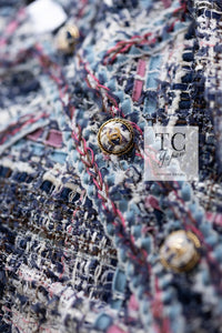 CHANEL 07S Blue Denim Pink Ribbon Mix Cotton Lesage Tweed Jacket 38 シャネル ブルー デニム ピンク リボン ミックス コットン ルサージュ ジャケット 即発