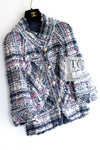 CHANEL 07S Blue Denim Pink Ribbon Mix Cotton Lesage Tweed Jacket 38 シャネル ブルー デニム ピンク リボン ミックス コットン ルサージュ ジャケット 即発