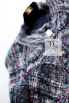 CHANEL 07S Blue Denim Pink Ribbon Mix Cotton Lesage Tweed Jacket 38 シャネル ブルー デニム ピンク リボン ミックス コットン ルサージュ ジャケット 即発