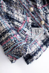 CHANEL 07S Blue Denim Pink Ribbon Mix Cotton Lesage Tweed Jacket 38 シャネル ブルー デニム ピンク リボン ミックス コットン ルサージュ ジャケット 即発