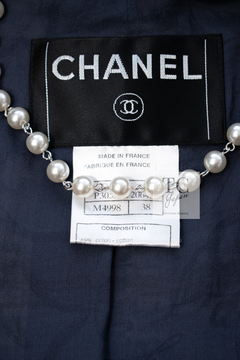 CHANEL 07S Blue Denim Pink Ribbon Mix Cotton Lesage Tweed Jacket 38 シャネル ブルー デニム ピンク リボン ミックス コットン ルサージュ ジャケット 即発
