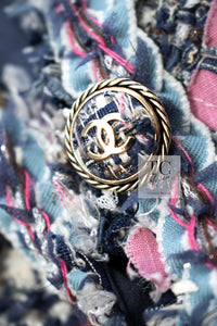 CHANEL 07S Blue Denim Pink Ribbon Mix Cotton Lesage Tweed Jacket 38 シャネル ブルー デニム ピンク リボン ミックス コットン ルサージュ ジャケット 即発
