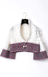 CHANEL 13S White Red Navy Quilted Trim Cropped Mesh Jacket 34 36 シャネル ホワイト レッド ネイビー トリム クロップド メッシュ ジャケット 即発
