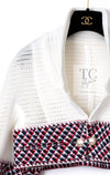 CHANEL 13S White Red Navy Quilted Trim Cropped Mesh Jacket 34 36 シャネル ホワイト レッド ネイビー トリム クロップド メッシュ ジャケット 即発