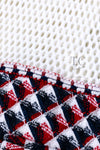 CHANEL 13S White Red Navy Quilted Trim Cropped Mesh Jacket 34 36 シャネル ホワイト レッド ネイビー トリム クロップド メッシュ ジャケット 即発