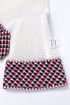 CHANEL 13S White Red Navy Quilted Trim Cropped Mesh Jacket 34 36 シャネル ホワイト レッド ネイビー トリム クロップド メッシュ ジャケット 即発