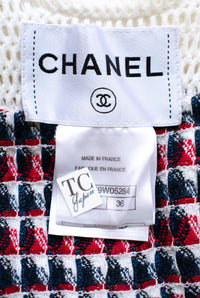 シャネル ジャケット CHANEL 13S ホワイト レッド ネイビー トリム メッシュ クロップド 36 - TC JAPAN