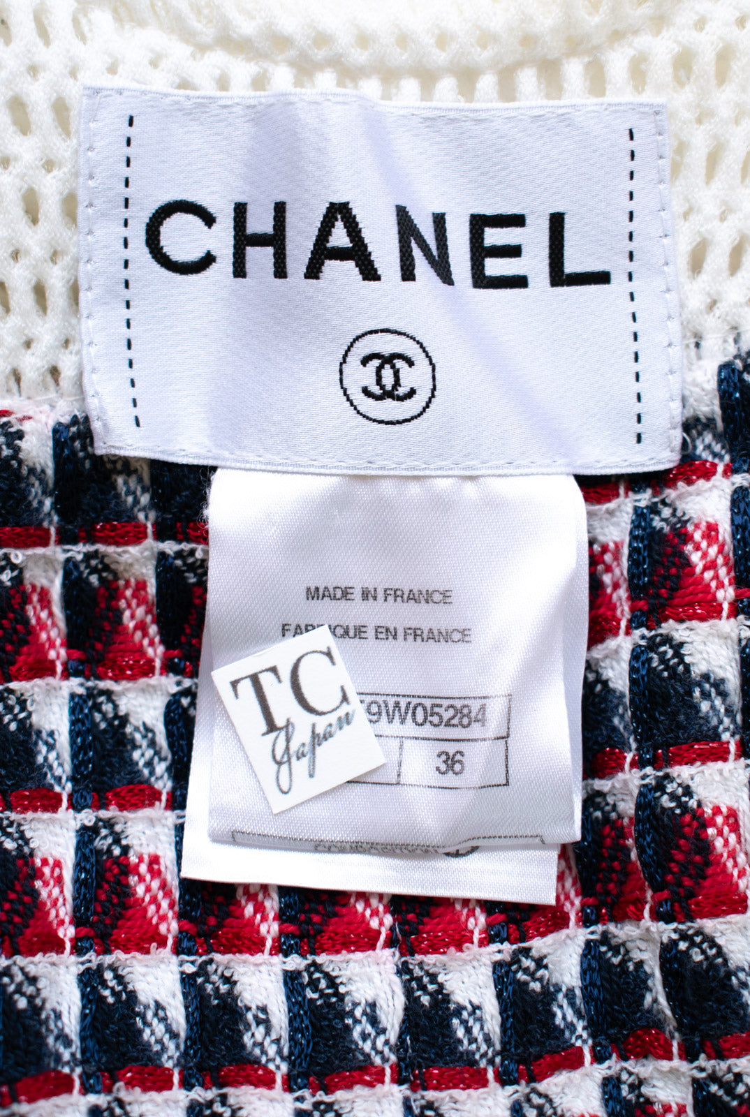 シャネル ジャケット CHANEL 13S ホワイト レッド ネイビー トリム メッシュ クロップド 36 - TC JAPAN