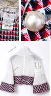 CHANEL 13S White Red Navy Quilted Trim Cropped Mesh Jacket 34 36 シャネル ホワイト レッド ネイビー トリム クロップド メッシュ ジャケット 即発